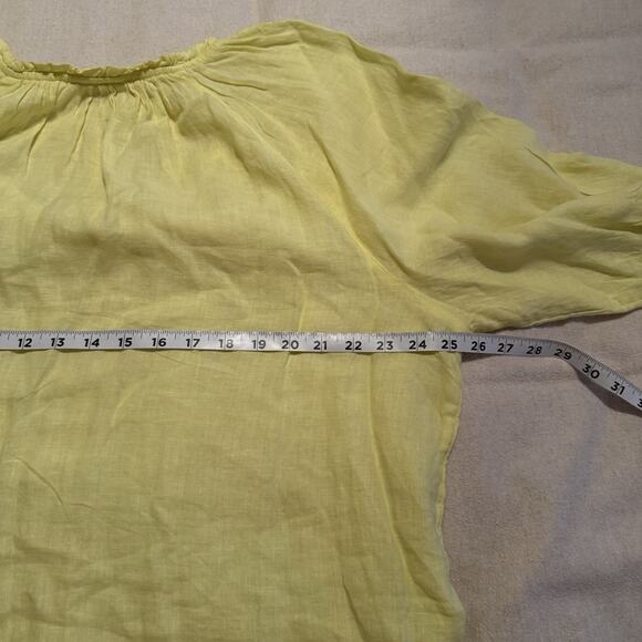 J.Jill Love Linen Sz XL Relaxed Peasant Top Yellow Lightweight Lagenlook Ruffle - Picture 9 of 11